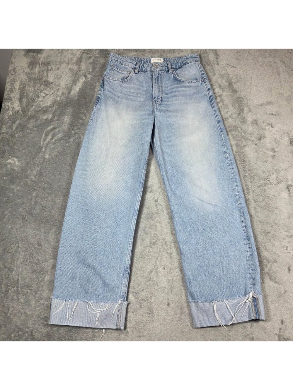 FRAME Jeans Womens 27 Long Barrel Cuffed Raw Hem HIgh Rise Rigid Denim Rhode